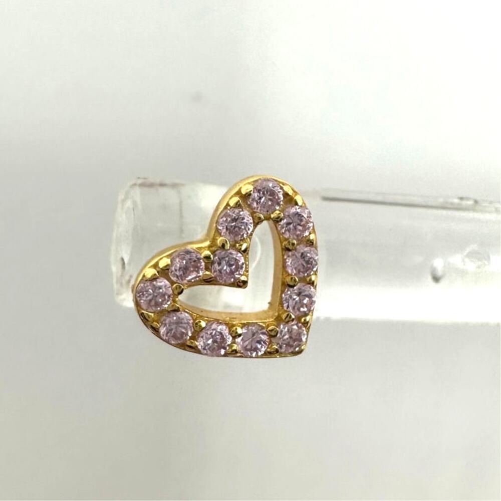 Pink Zirconia Open Heart Earring Stud Gold Plated Pierced Marked 925 China
